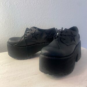 Platform Leather Loafers with Glitter Stars